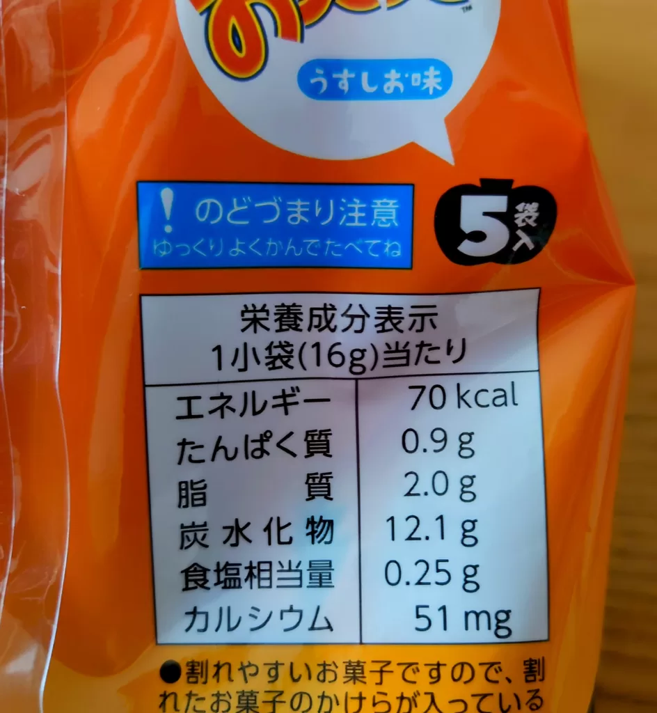 おっとっと＜うすしお味＞5袋　カロリー