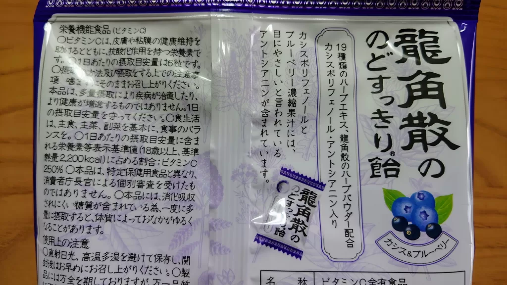 龍角散の のどすっきり飴 カシス＆ ブルーベリーの有効成分